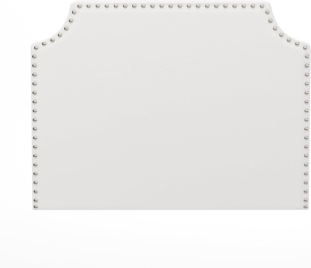 Flash Furniture Adeline Twin Headboard with 2 Outlets, USB Port, USB Type-C Port, Contoured Headboard, Studded LeatherSoft Upholstery, Dual Hanging Options, White