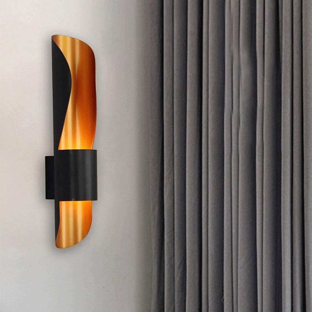 Aplique de Pared Nórdico Moderno, Hierro Curvo Negro y Oro, Up Down LED, Base G4, Luminaria Decorativa para Dormitorio, Sala, Pasillo, Hotel.