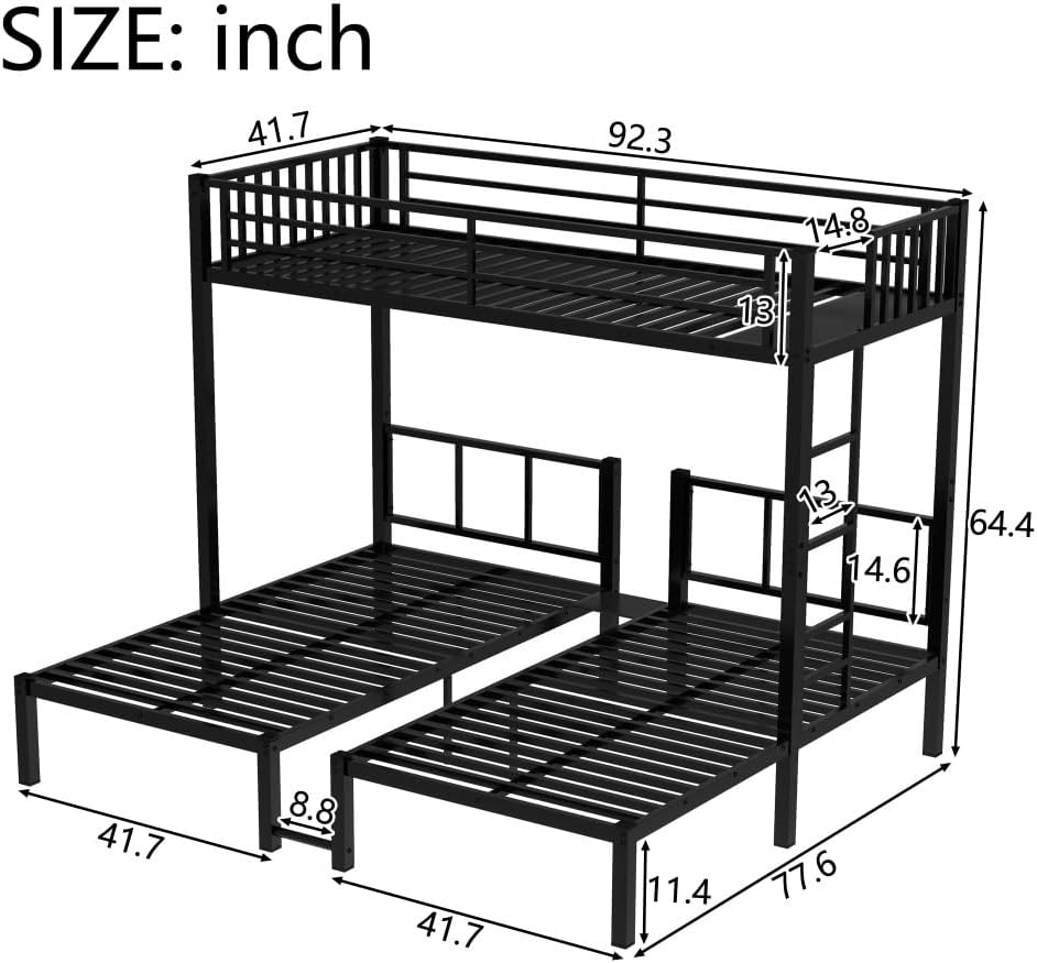 Twin Over Twin & Queen Bunk Bed, with Safety Guardrails,Space-Saving/Noise Reduced,Black (Black + Metal + Twin)