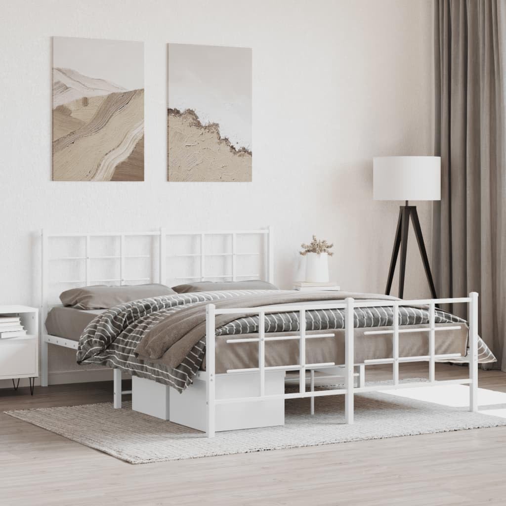 White Steel King Bed Frame Rectangular Modern Heavy-Duty Metal Platform with Powder-Coated Finish for Stability and Easy Assembly, 1 Piece
