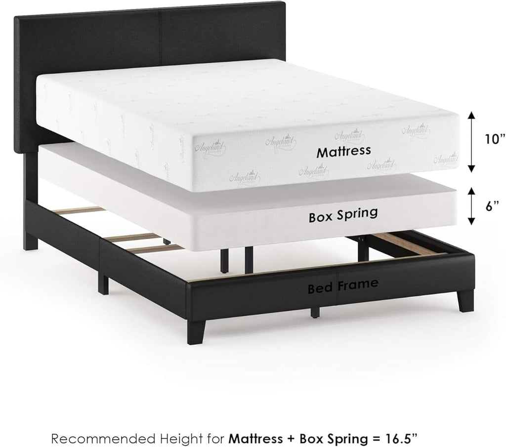 Upholstered Bed Frame Full Size, Modern Platform Bed with PU Leather Headboard & Wood Slat Support, Easy Assembly, Sturdy Bedroom Furniture (Black)