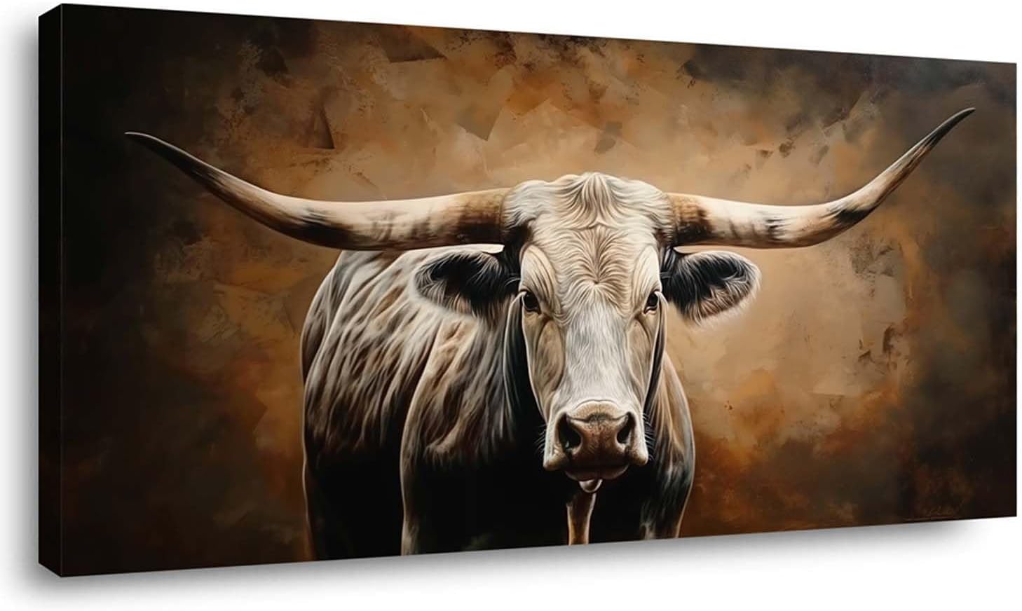 ZESTRILIA Brown Rustic Longhorn Bull Wall Art Modern Canvas Painting Prints Artwork Office Hallway Bedroom Living Room Decor (58x28 Inches)
