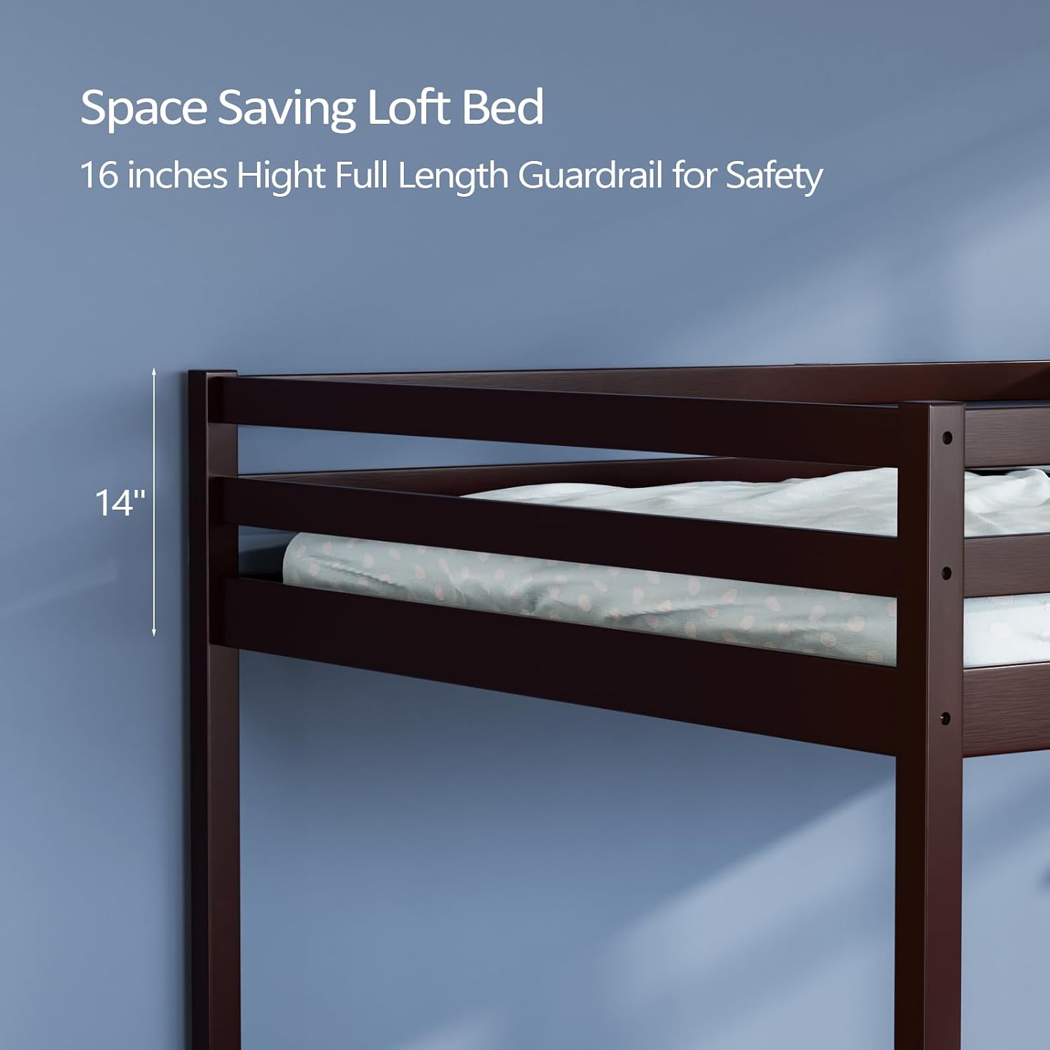 VINGLI Junior Low Loft Bed with Inclined Stairs, Wood Loft Bed Full Size for Adults, Kids and Young Teens, No Box Spring Required,Wood Slat Support, Espresso