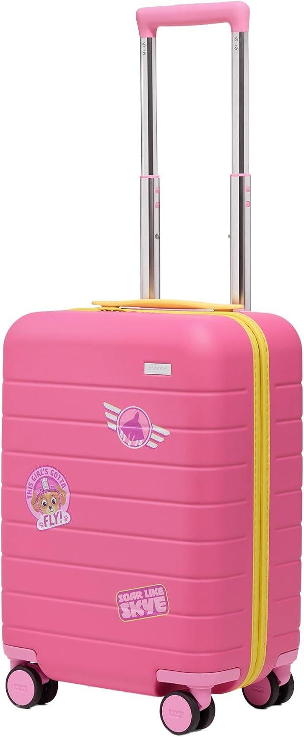 Away PAW Patrol Kids Carry On Luggage, Lightweight Rolling Suitcase for Children, TSA-Approved, Spinner Wheels, Travel Suitcase for Toddlers & Kids, Skye Pilot Pink