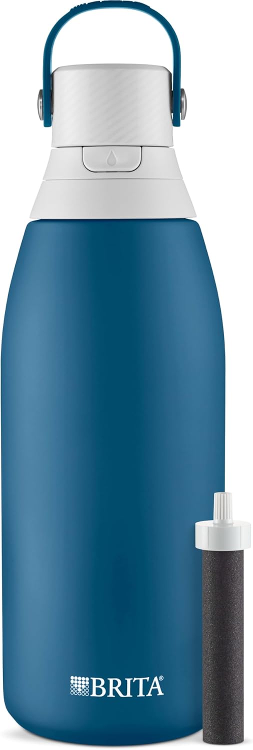 Brita Stainless Steel Premium Filtering Water Bottle, BPA-Free, Insulated, Replaces 300 Plastic Water Bottles, Filter Lasts 2 Months or 40 Gallons, Includes 1 Filter, Marina - 32 oz (Pack of 12)