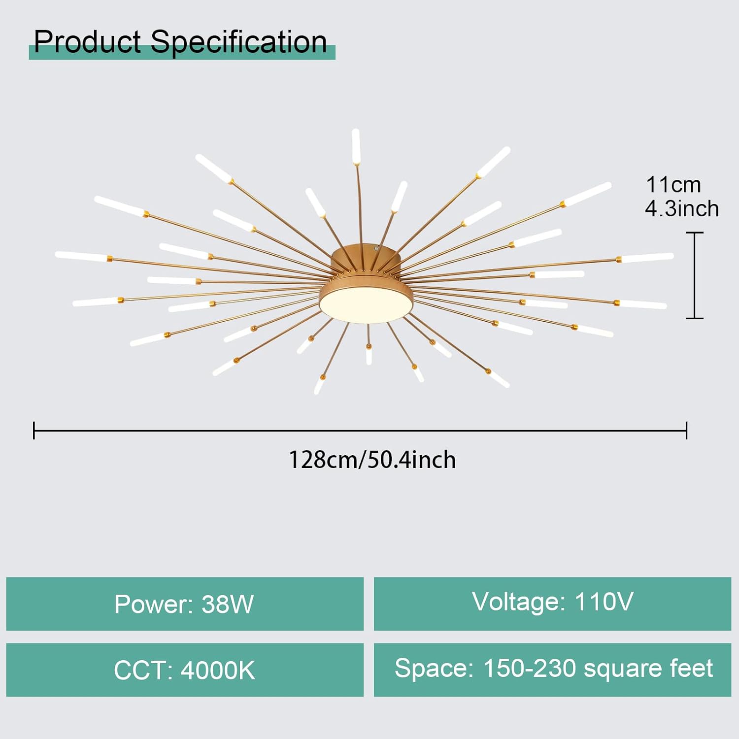 ziidoo Modern Ceiling Light,30+1 Lights Metal Firework Designed Chic Led Lighting Fixture for Farmhouse Kitchen Dining Room Bedroom Hallway Living Room (Gold and Dark Gold)