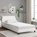 Twin Bed Frame with Storage, White Faux Leather Upholstered Platform Design, Curved Modern Style for Adult Bedroom Furniture
