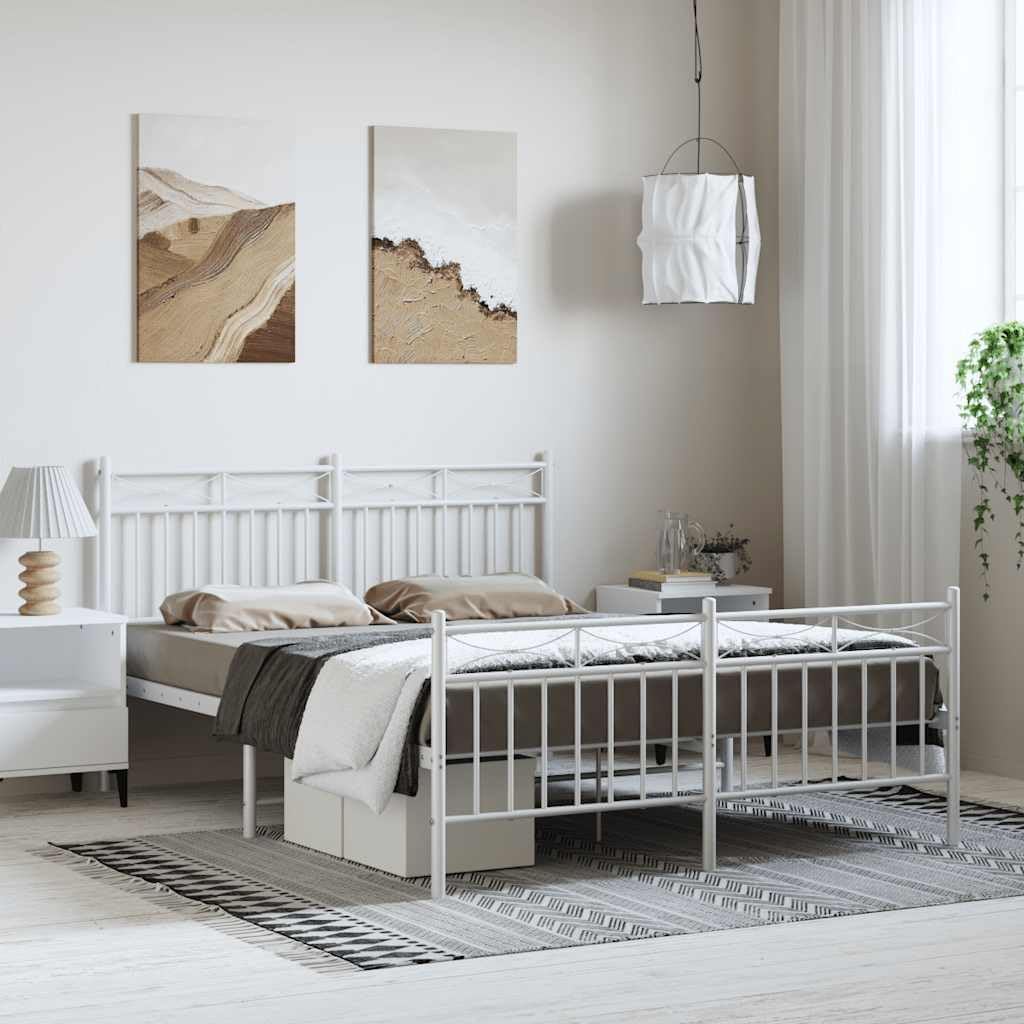 King Modern Bed Frame with White Powder-Coated Steel Construction and Open Base for Under-Bed Storage, Durable King Size Metal Bed Frame for Sleek Bedroom Style