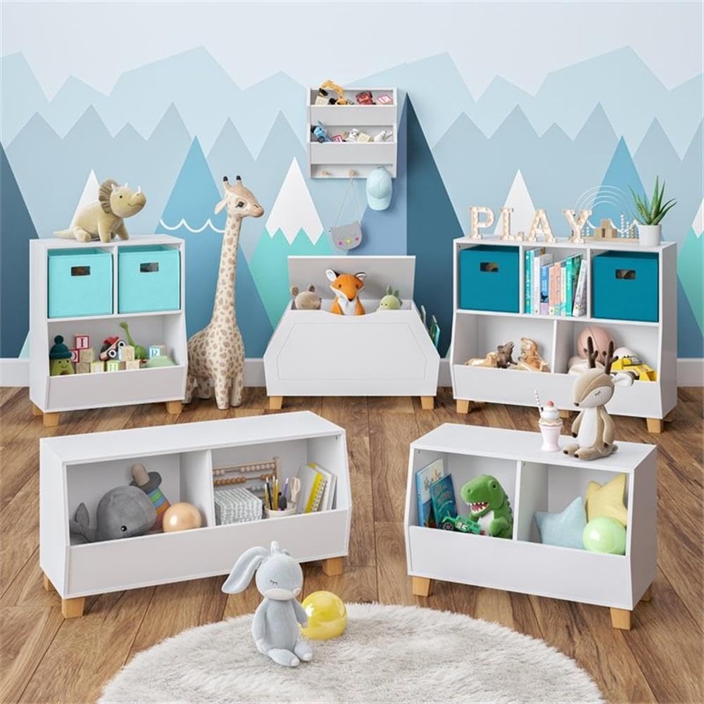 RiverRidge Catch-All Kids Toy Organizer with 3 Cubbies and 2 Storage Bin Compartments - 35 Inch Wide White Kids Room Decor Toy Organizers and Storage Bins