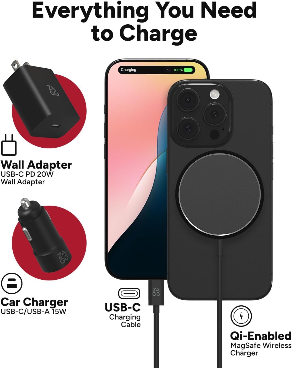 ZAGG Desktop Essentials International Travel Kit - International Power Adapter, Foldable Bluetooth Keyboard, Mouse, Wireless Charger, USB C Charging Cable, HDMI, Car Charger, 20W USB C Charging Block