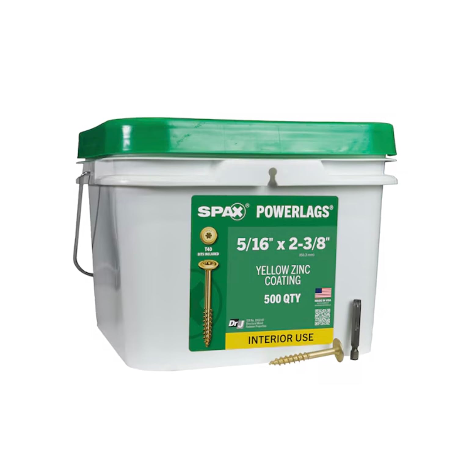5/16' x 2-3/8' Powerlags Interior Washer Head Structural Wood Lag Screws (500 pcs) T40 T-Star Heavy Duty Framing