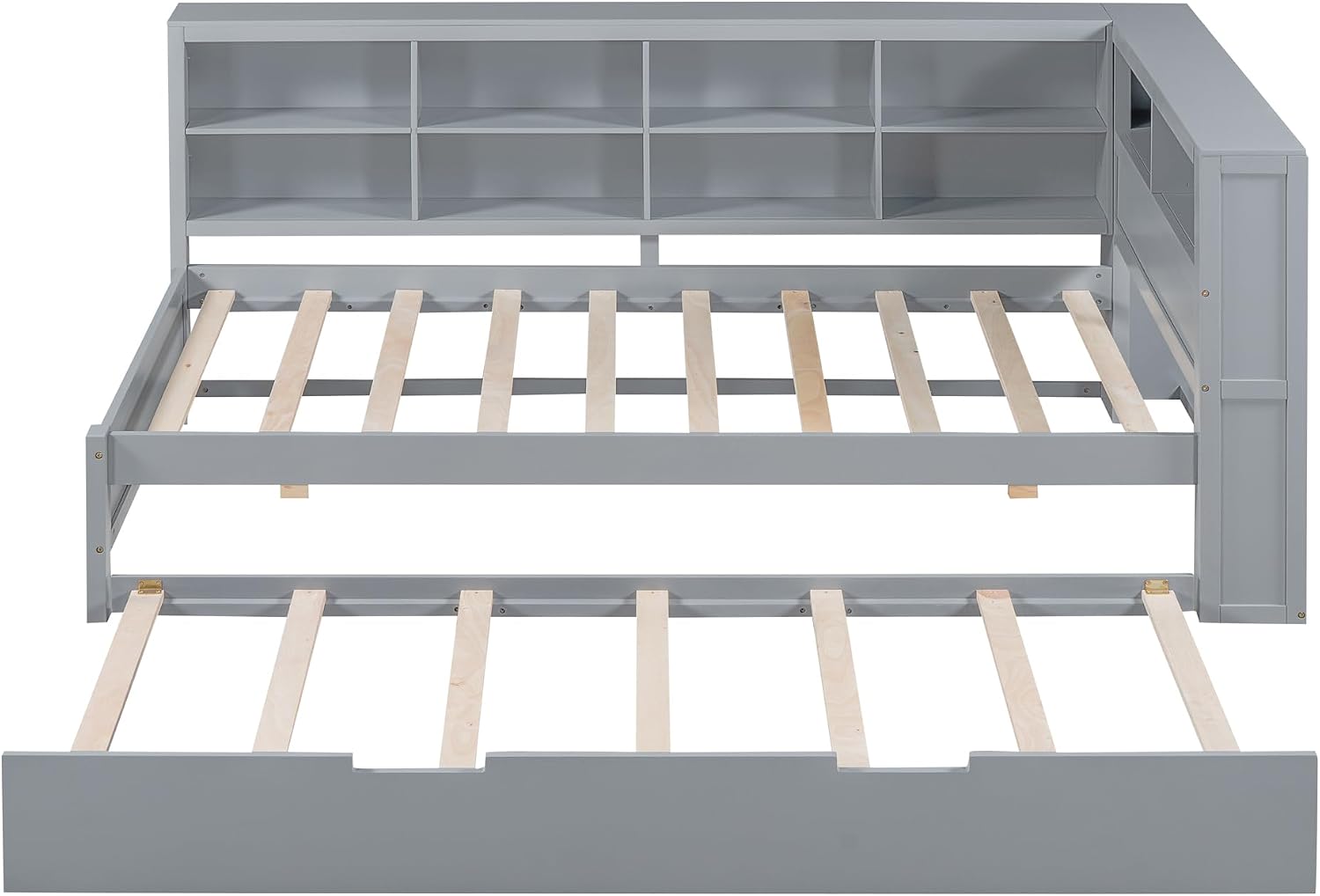 Modern Twin Size Daybed with Trundle, Solid Wood Captain Platform Bed with Storage Cabinets and USB Ports, Low Floor Bed for Kids Teens Adult Bedroom, Easy Assembly (Gray-XX115)