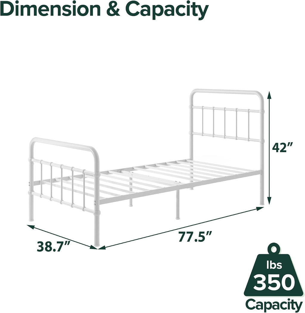 Zinus Florence Metal Platform Bed Frame, Mattress Foundation, No Box Spring Needed, Easy Assembly, White, Twin