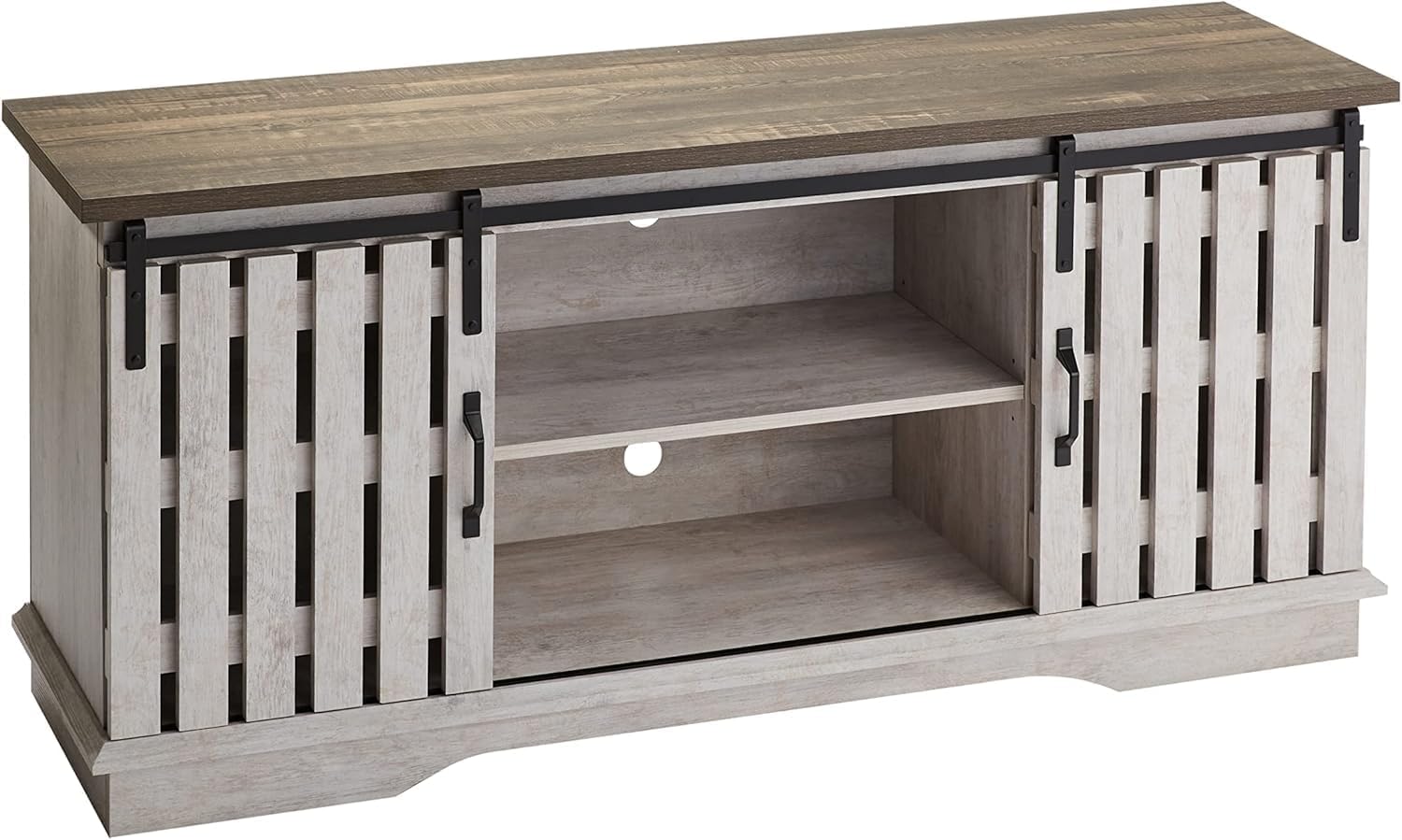 ROCKPOINT Modern Farmhouse Sliding Fence Door Stand for TVs up to 65 Inches, 58inch, White Wash