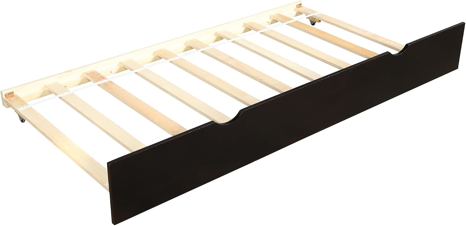 SECOLI Sturdy Wood Twin Size Bed Frame Daybed with Trundle Frame Set, Twin Size, Espresso
