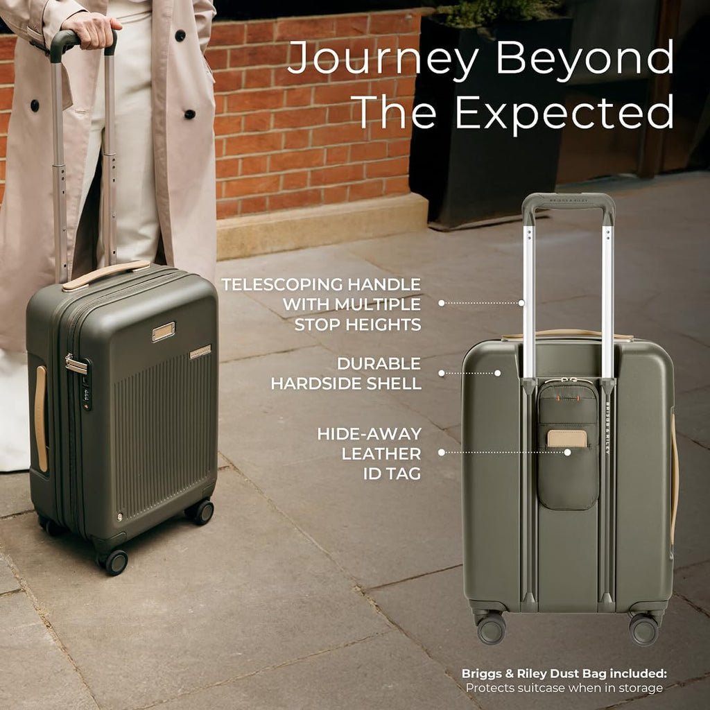 Briggs & Riley 21' Global Carry On Expandable Spinner - Luggage for Travel, Suitcases with Wheels, Hardside Rolling Bag for Men & Women, Self-Repairing Zipper - Sympatico Collection, Olive