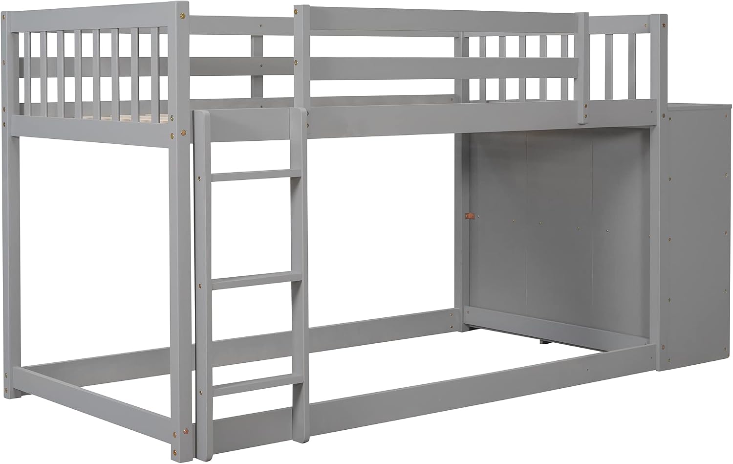 Twin-Over-Twin Size Bunk Bed, Bedroom Furniture Pine Wood Bed Frame with Storage Drawers and Open Shelves, Drawers and Shelves Set Can Be Moved, for Kids & Teens (Gray)