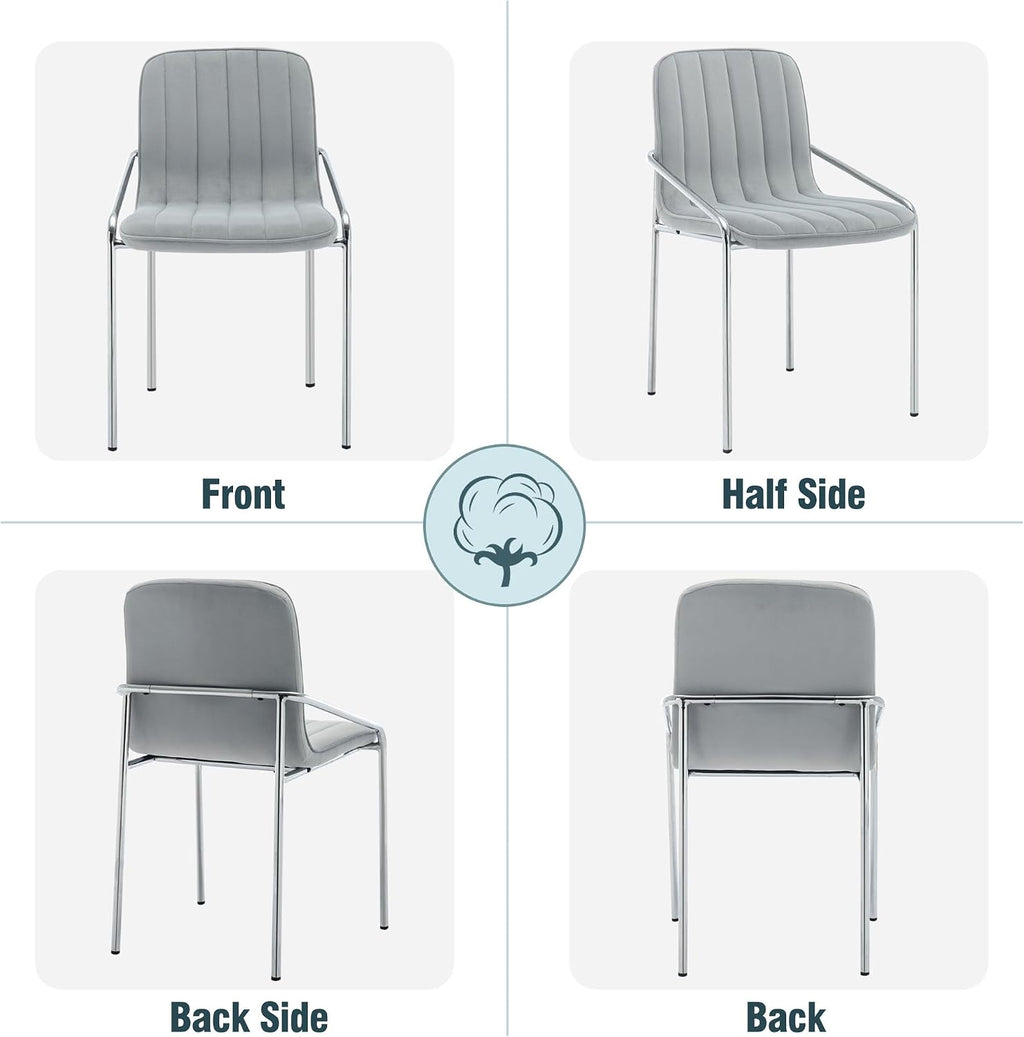 Luxury Velvet Dining Chairs with Swivel Function and Metal Legs Set of 2 (Grey + Black) Ideal for Living Room or Bedroom (Classic Style Set of 6)