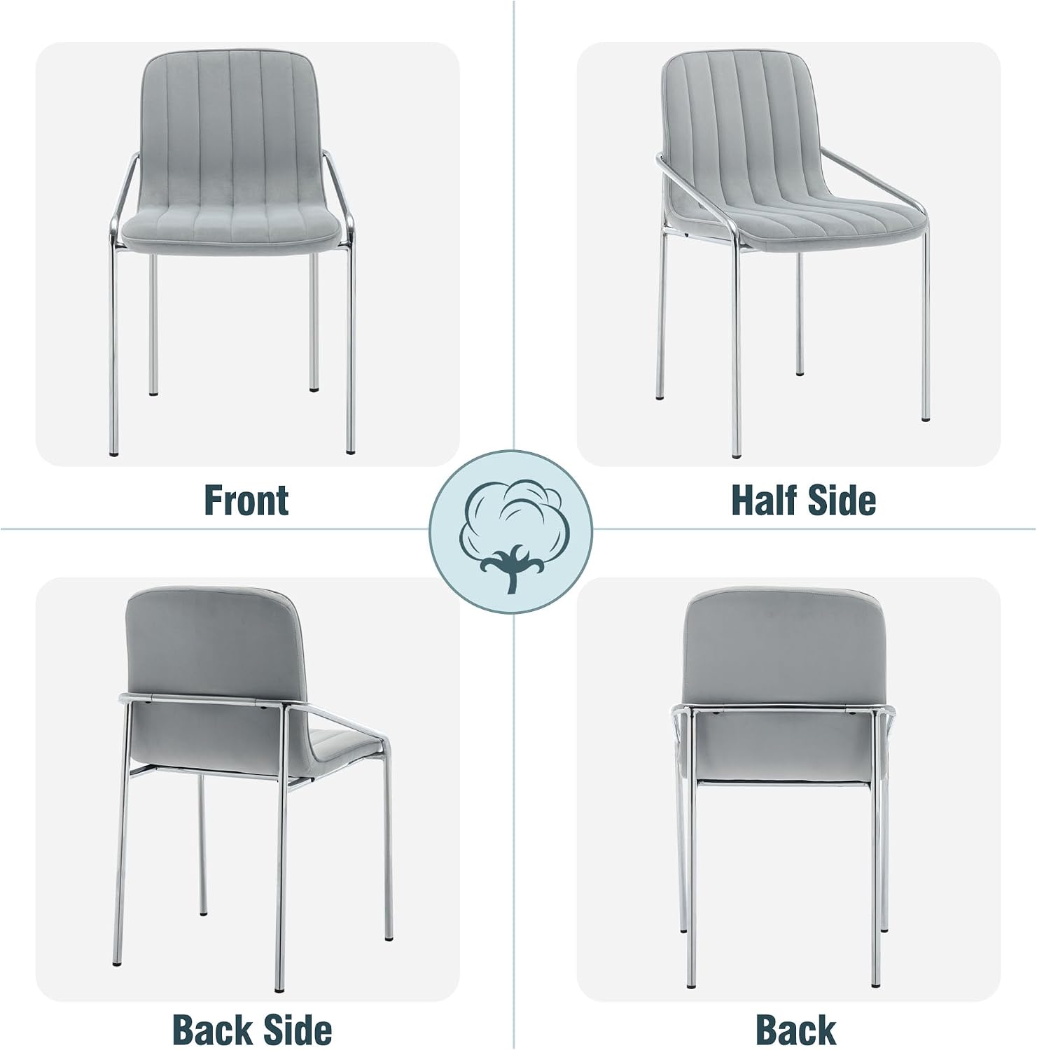 Luxury Velvet Dining Chairs with Swivel Function and Metal Legs Set of 2 (Grey + Black) Ideal for Living Room or Bedroom (Classic Style Set of 6)