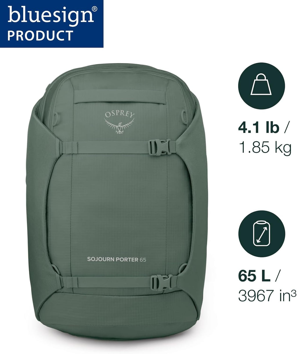 Osprey Sojourn Porter 65L Travel Backpack - Carry-On Compliant Luggage with StraightJacket Compression and Padded Laptop Sleeve - Durable Pack for International or Urban Travel Black