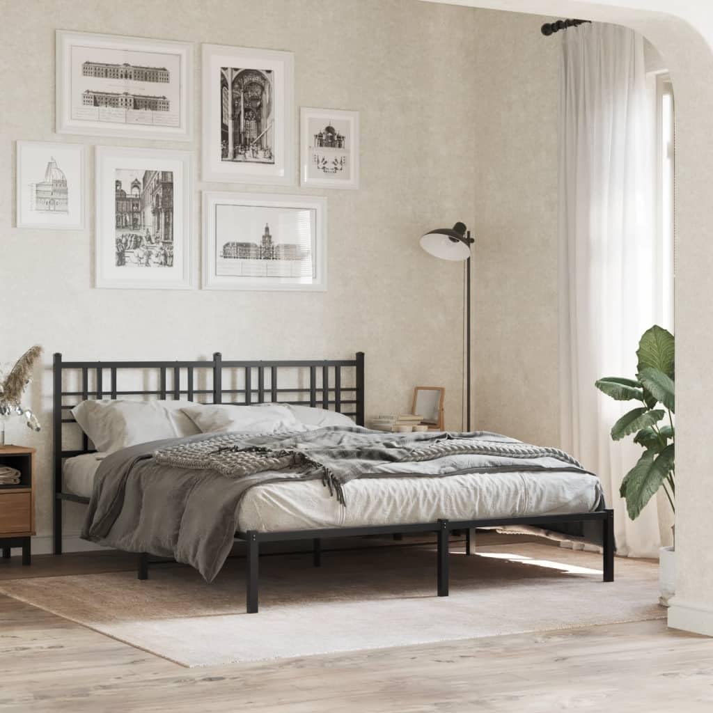 Queen Bed Frame with Headboard Metal Platform Bed Frame Sturdy Steel Construction Underbed Storage Space Black 59.1'x78.7' for Bedroom Guest Room