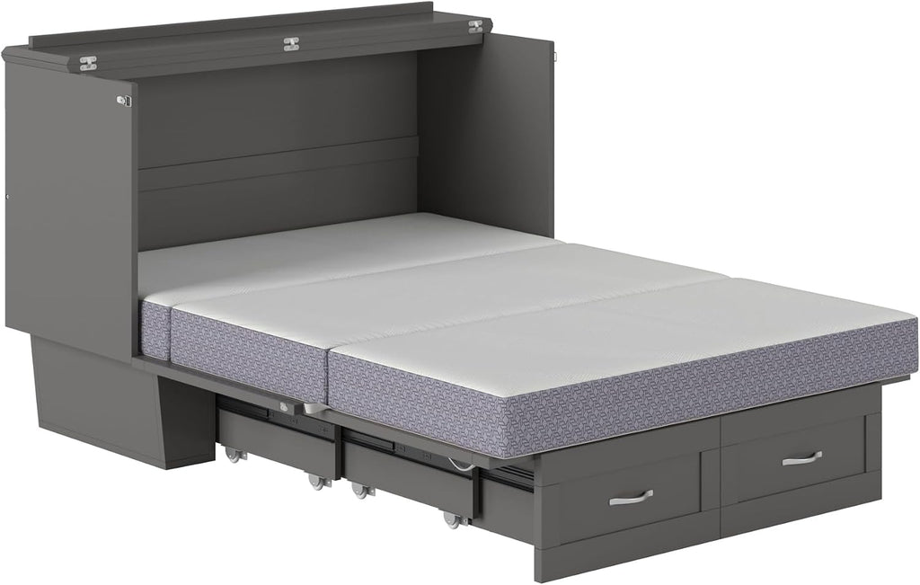 AFI, Monroe Full Murphy Bed Chest with 6' Mattress, Storage Drawer & Built-in USB Charger, Grey