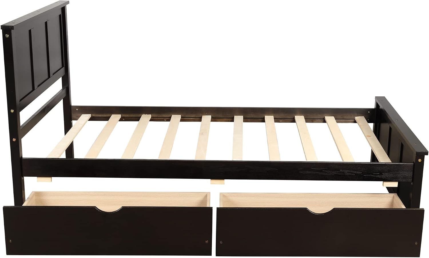 Twin Platform Bed with 2 Drawers and Headboard, Solid Wooden Twin Size Bed Frame with Storage and Wood Slats, Twin Size Platform Bed for Kids,Teens,Adults (Espresso)