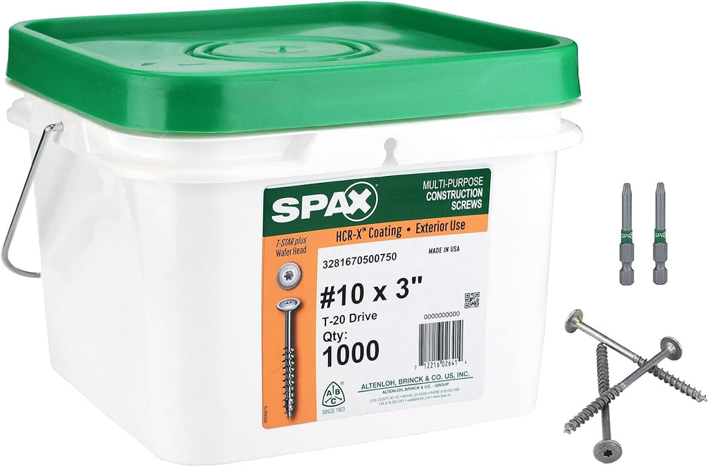 SPAX #10 x 3 Exterior Wafer Head Wood Screws Construction Torx T-Star Plus (1000 EA) Bulk Pail Bit Included Rust Resistant