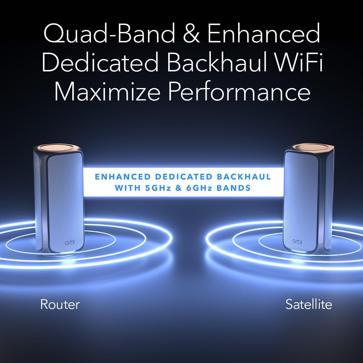 NETGEAR Orbi 970 Series Quad-Band WiFi 7 Mesh Network System (RBE972S) - Router + 1 Satellite Extender, Security Features, 27 Gbps, 6,600 sq. ft., 200 Devices, 10 Gig Internet Port – Free Expert Help