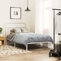 Metal Bed Frame with Headboard White Twin Size Steel Platform Bedframe 39.4'x78.7' Sturdy Bed Base with Underbed Storage Space for Bedroom