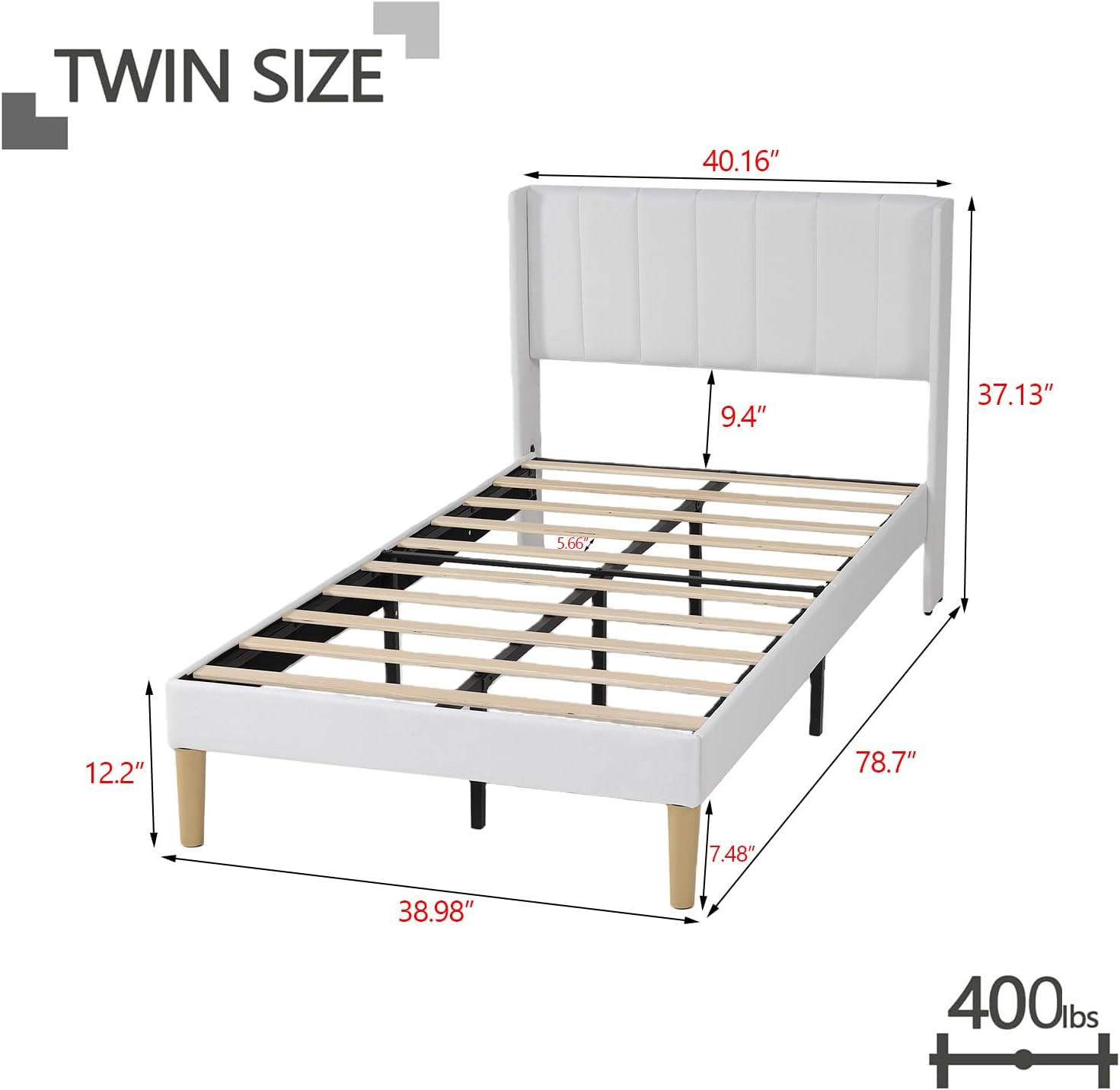 Twin Size Bed Frame with Headboard, Modern Upholstered Linen Platform Bed, Heavy Duty Wooden Slats Support, No Box Spring Needed, Noise-Free & Easy Assembly, White