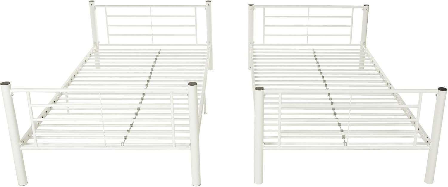 Walker Edison Elodie Urban Industrial Twin Over Twin Metal Bunk Bed, Twin Over Twin, White