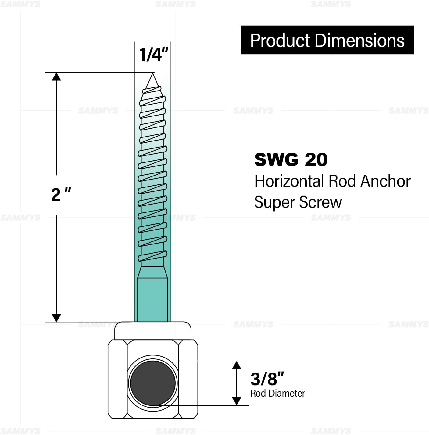 Everflow Sammys 8021957-50 SWG 20 3/8 Inch Screw Sidewinder Designed for Wood, Rod Hanger, Installs Horizontally, Steel with Zinc Plated, Corrosion Resistance, 1/4 x 2 Inch Screw Length (Pack of 50)