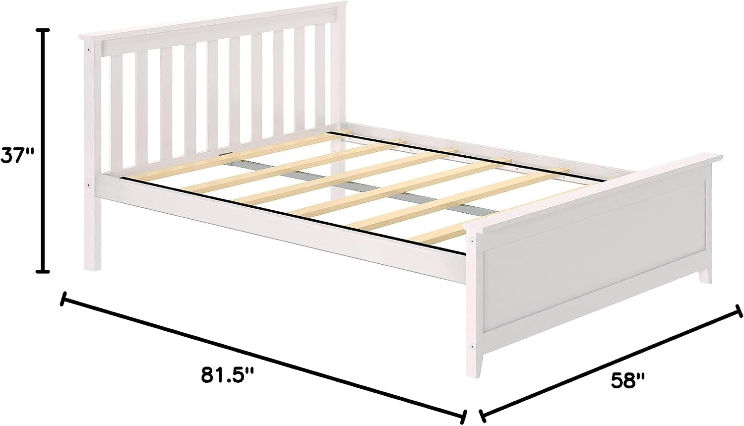 Max & Lily Full Size Bed Frame with Slatted Headboard, Solid Wood Platform Bed for Kids, No Box Spring Needed, Easy Assembly, White