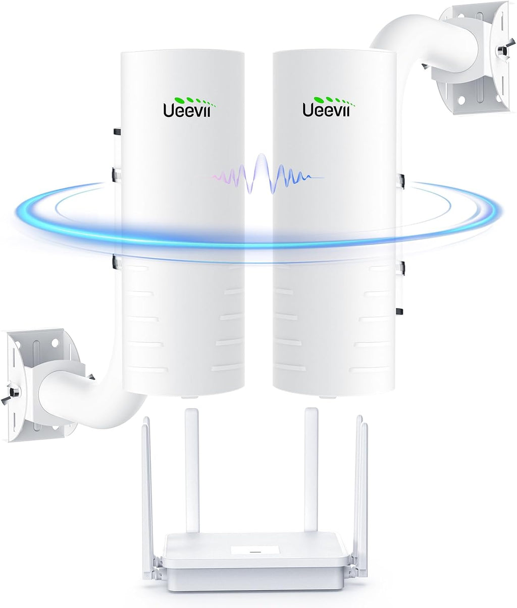 UeeVii Wireless Bridge Point to Point Outdoor CPE452Kit,with AX3000 WiFi Router,Adjustable Pole Mount,5.8G 3KM Range Wifi Bridge PtP/PtMP,Work with Starlink,Extend Network to Barn Garage,24V POE Power