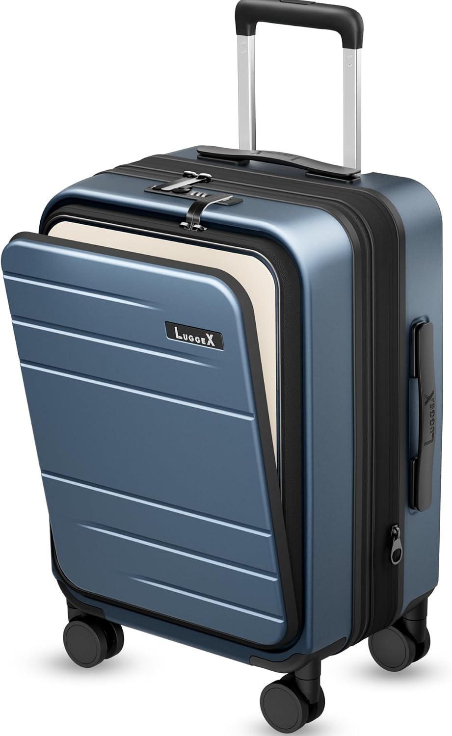 LUGGEX Carry On Luggage 22x14x9 Airline Approved, Expandable Polycarbonate Suitcase with Front Pocket (FX-Core, Blue, 20 Inch)