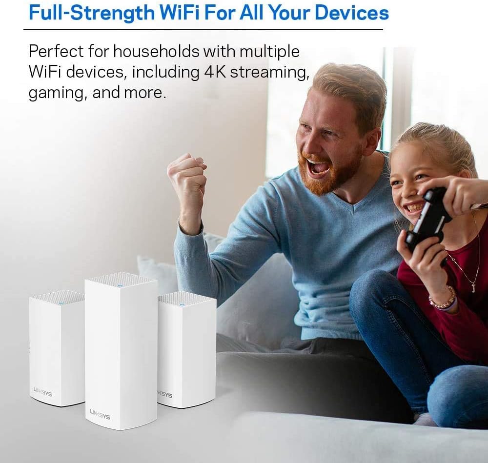 Linksys WHW0203 Velop Home Mesh Wi-Fi System Bundle (Dual/Tri-Band Combo) - Wi-Fi Router/Wi-Fi Extender for Whole-Home Mesh Network (3-Pack, White)