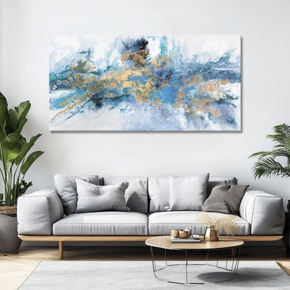 Abstract Wall Art For Living Room Large Size Framed Navy Blue Canvas Abstract Wall Decor Abstract Art Paintings Fantasy Colorful on White Background Modern Artwork Decor for Bedroom Bathroom Kitchen Office Wall Decor Framed pictures 79'x40'(200X100CM)