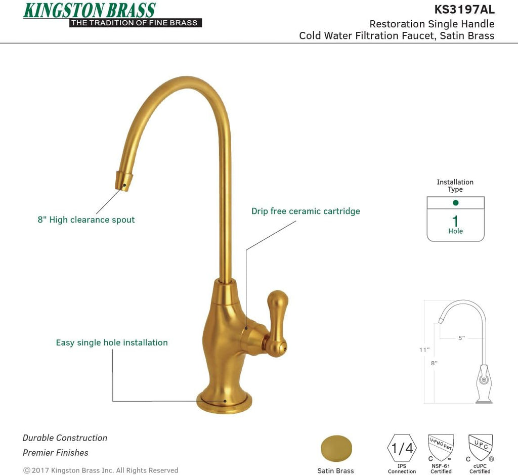 Kingston Brass KS3197AL 1/4 Turn Water Filtration Faucet, Brushed Brass