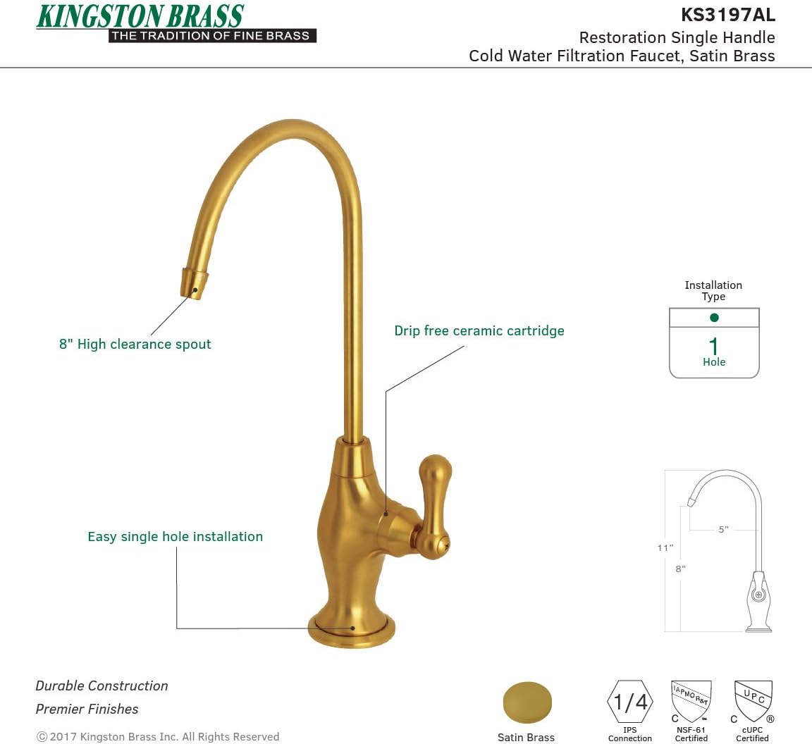 Kingston Brass KS3197AL 1/4 Turn Water Filtration Faucet, Brushed Brass