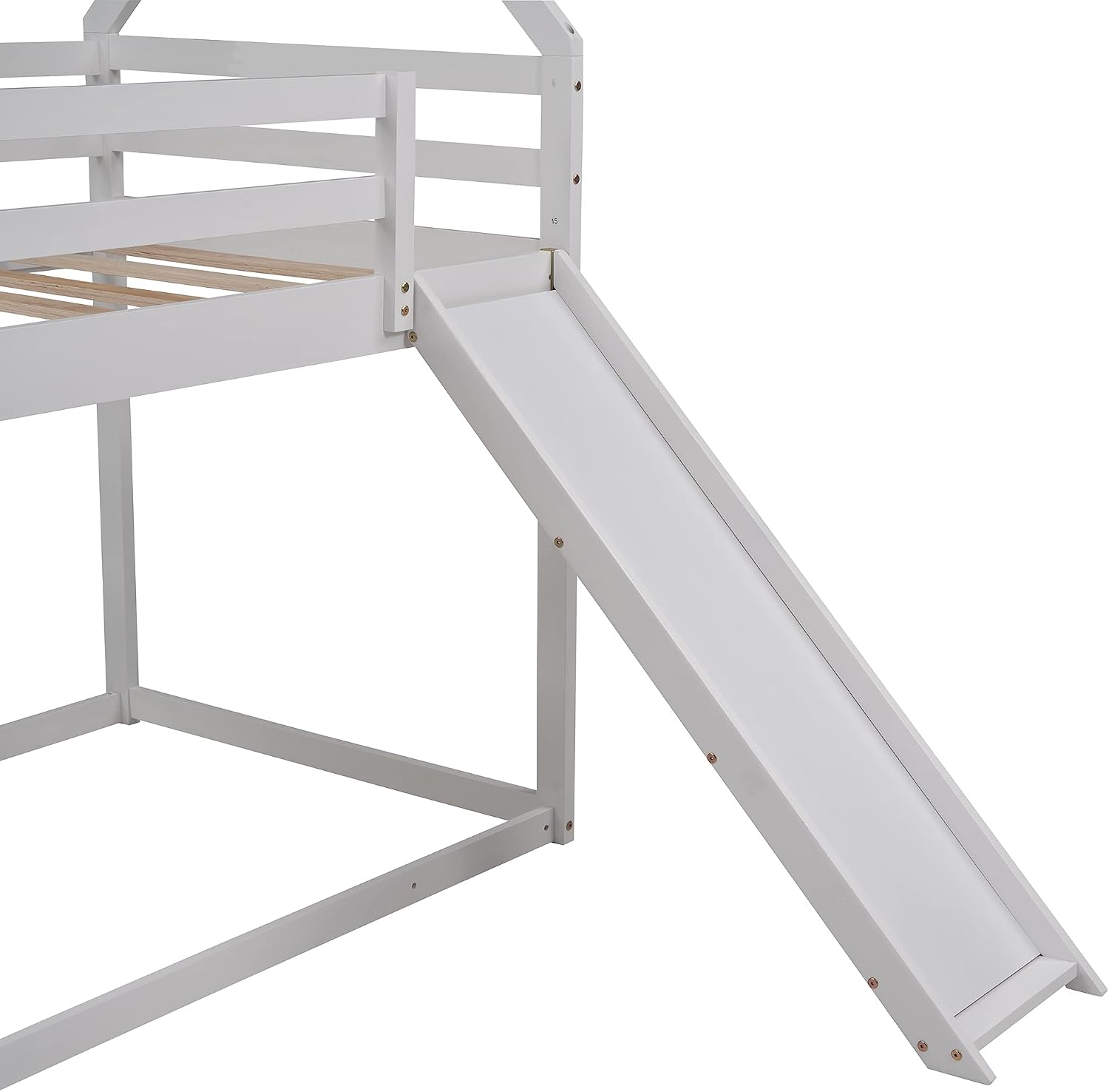 Bunk Bed for Kids Toddlers, Twin Over Twin House Shape Bunk Beds Frame with Slide, Can be Decorated Tent, Boys Girls Bedroom Dormitory Furniture (White-House Shape)