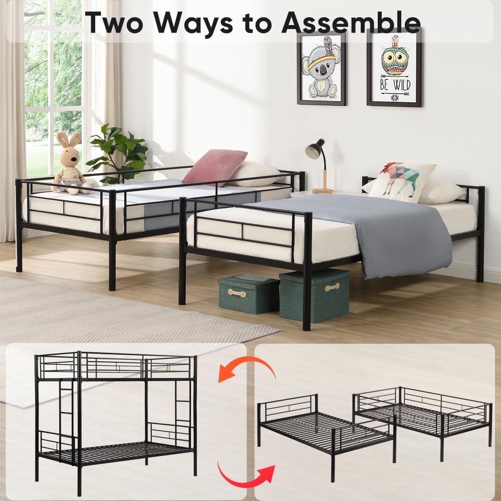 BUNK Bed Pink Twin Over Twin (Black + Metal-1)
