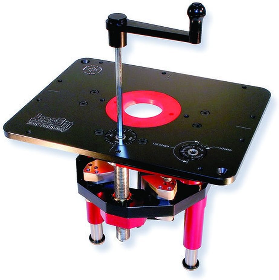 JessEm 02120 Mast-R-Lift II Router Lift with Top Plate and 10-Piece Insert Ring Kit with Caddy for Router Plates and Lift Systems (2 Items)