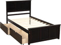 Twin Platform Bed with 2 Drawers and Headboard, Solid Wooden Twin Size Bed Frame with Storage and Wood Slats, Twin Size Platform Bed for Kids,Teens,Adults (Espresso)