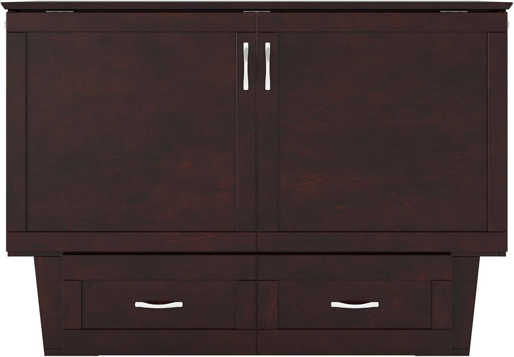 AFI, Monroe Full Murphy Bed Chest with 6' Mattress, Storage Drawer & Built-in USB Charger, Espresso