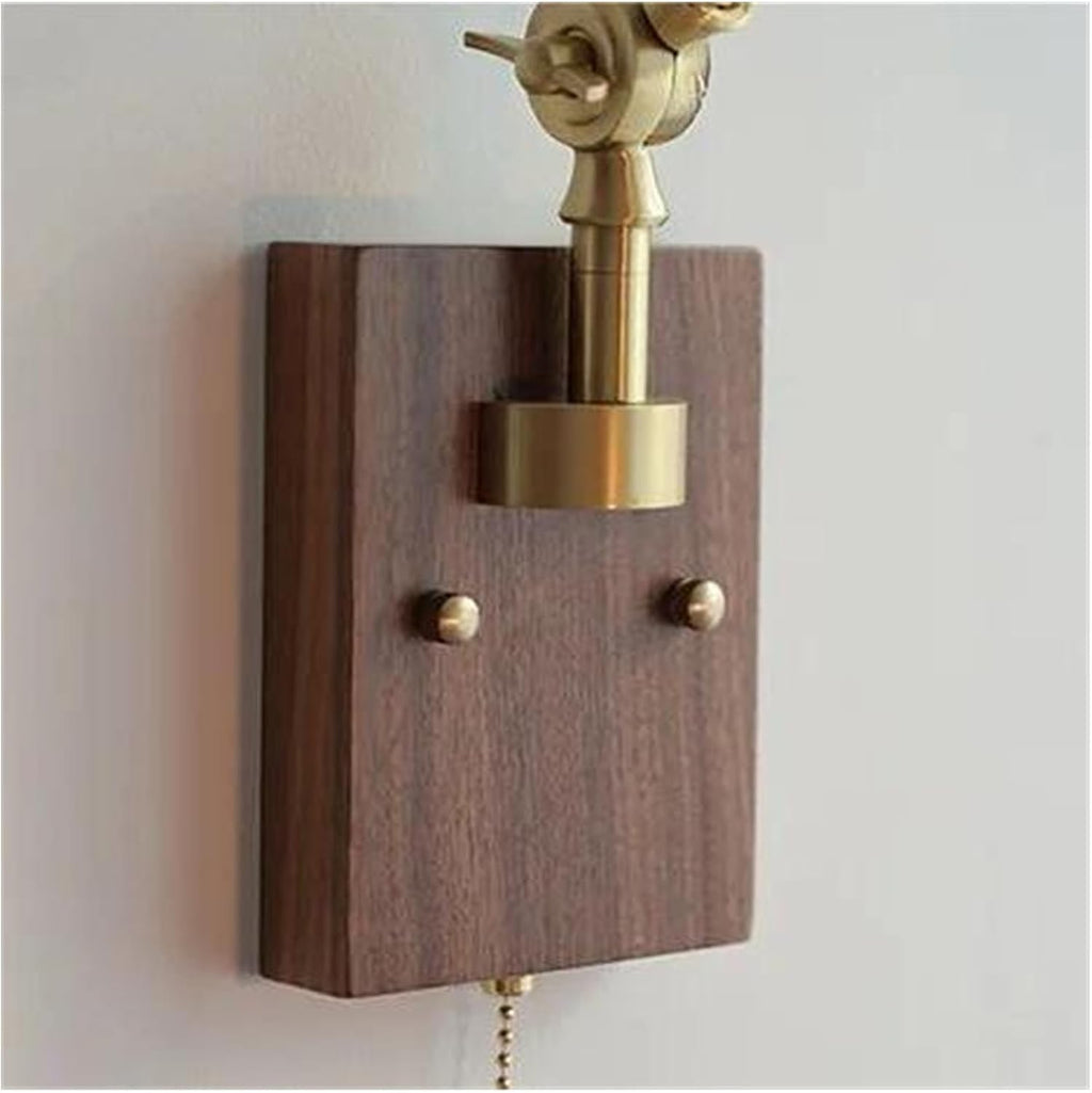Wall Sconces, Pull Chain Switch LED Wall Light Fixtures Copper Long Arm Walnut Home Indoor Lighting Nordic Modern Wandlamp Luminaria(B)