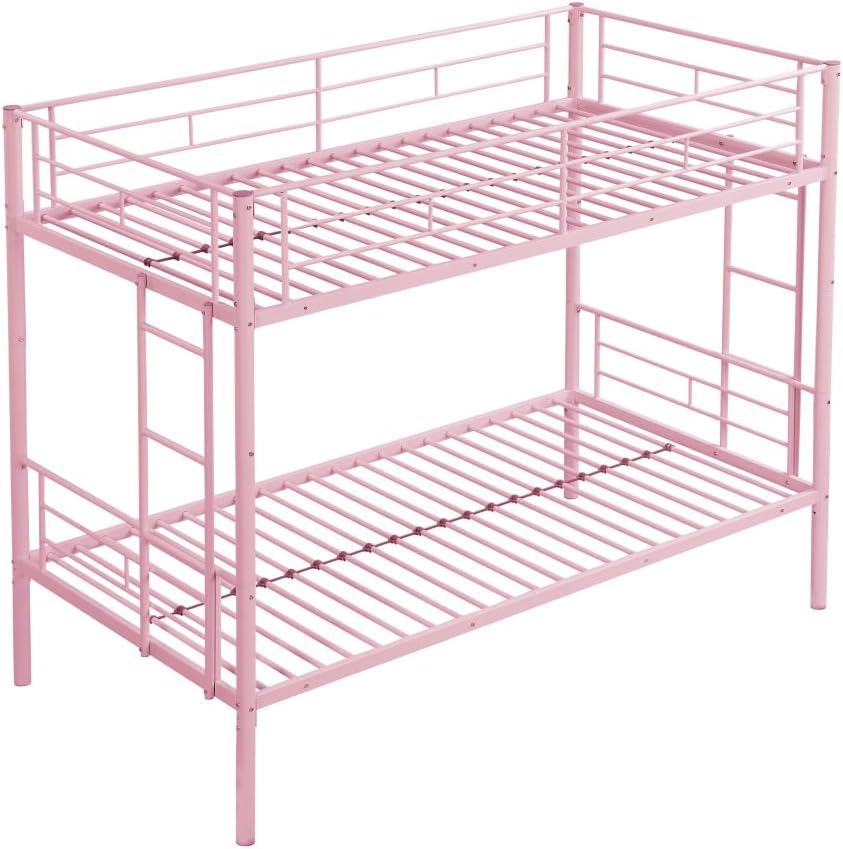 BUNK Bed Pink Twin Over Twin (Pink + Metal)