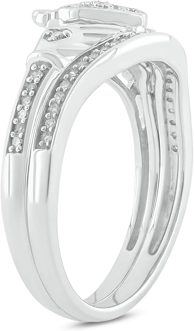 Cali Trove 1/5 Ct Natural Diamonds Wedding Sets | 925 Sterling Silver & Vermeil Irish Claddagh Rings | Crown Heart Bridal Set for Women | Engagement Rings with Matching Band | Silver Jewelry Gifts