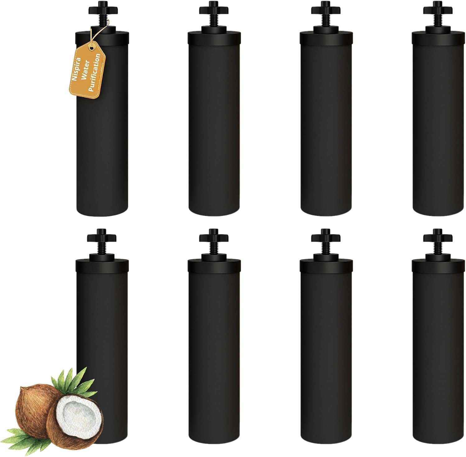 Nispira Premium Water Filter Black Element Cartridge Compatible with Berkey Countertop Water Purification System. Compared to Part BB9. 8 Filters