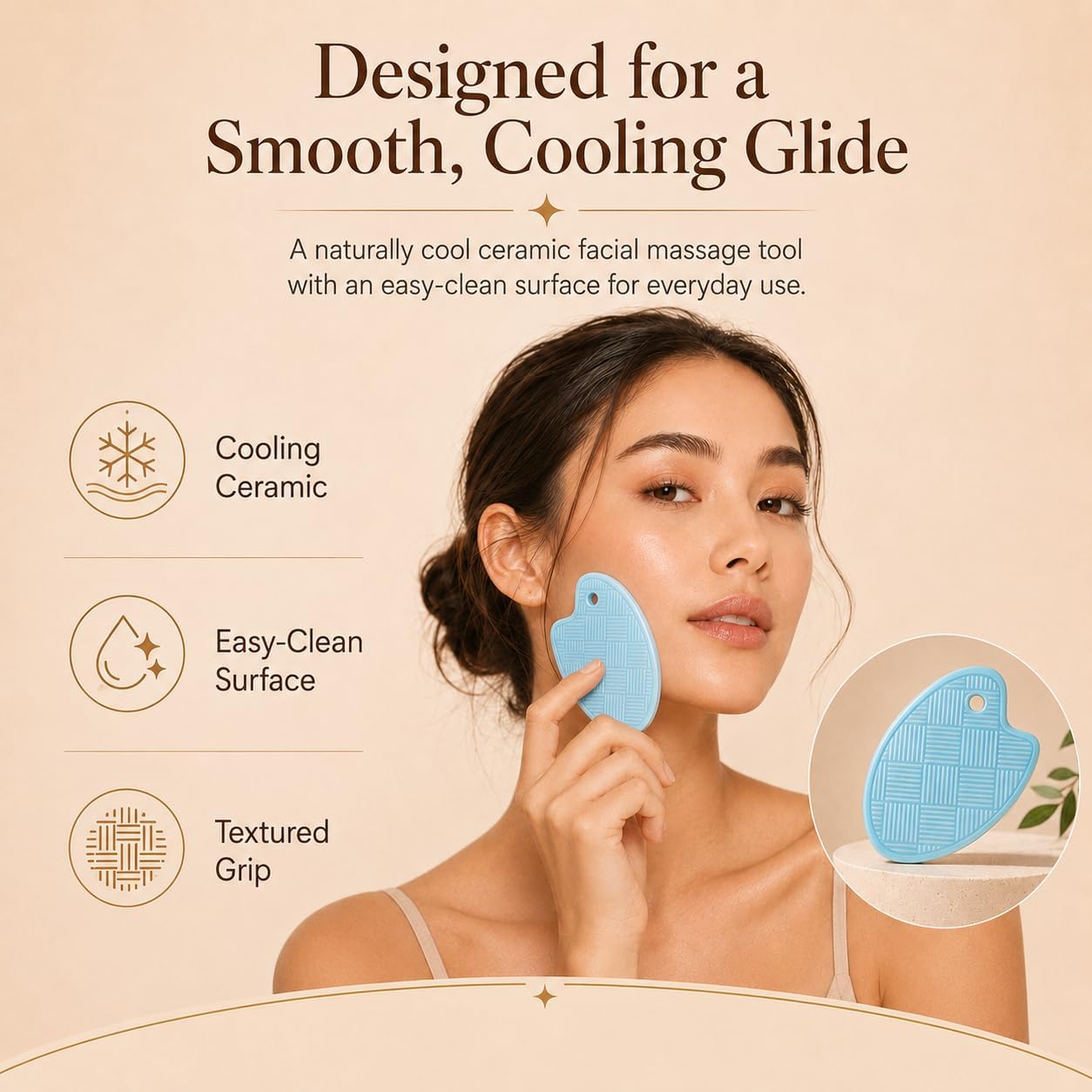 Gua Sha Facial Tool, Made with Premium Gold and Natural Ceramic Stone Face Massager for Jawline Sculpting, Puffiness & Lymphatic Drainage, Guasha Skin Care Tool for Women (Black)